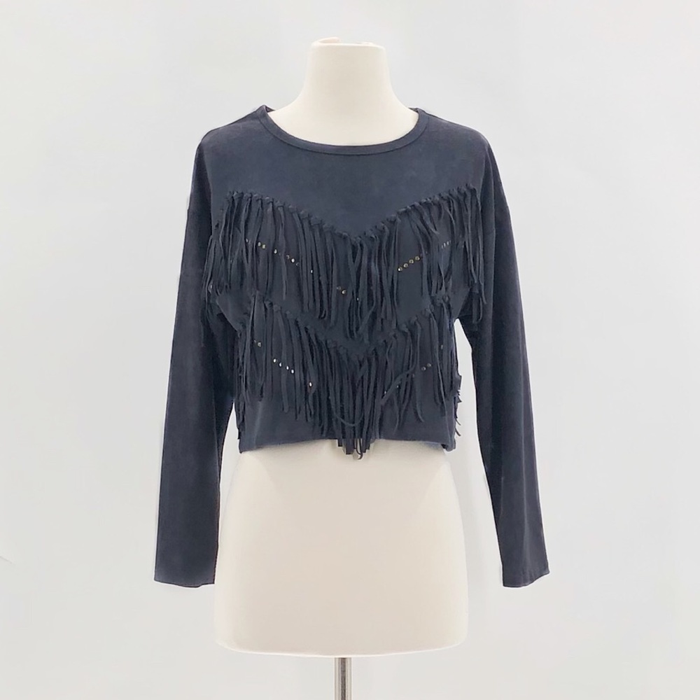 La Reine Faux Suede Fringe Crop Top w/ Stud Detail Western Wear Cowgirl